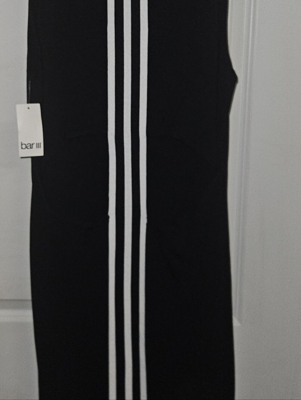 Bar III Women’s Sleek  Cut Out Sporty Varsity Stripe Black Sleeveless Dress